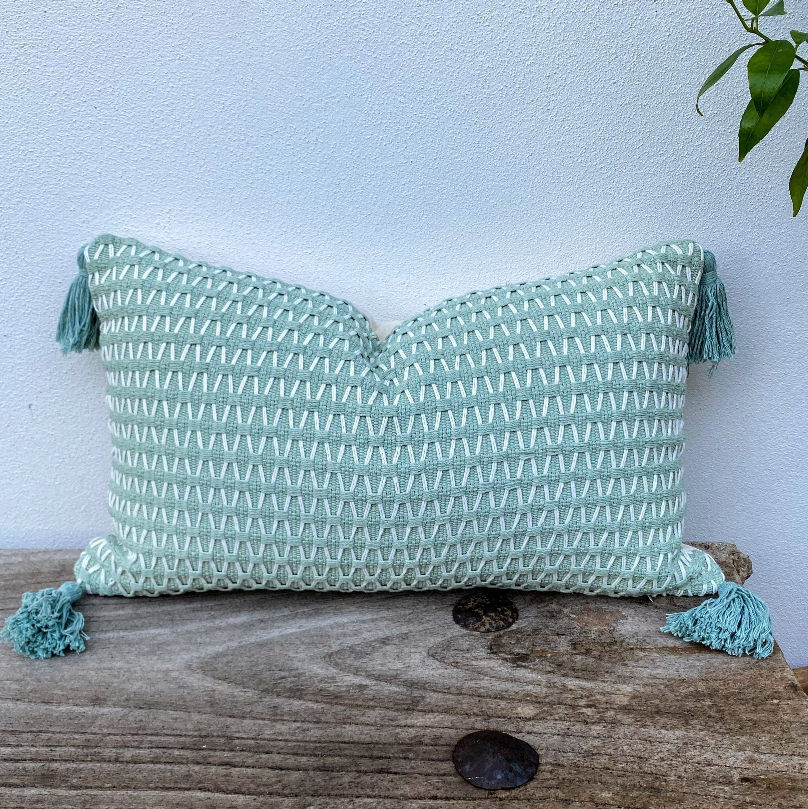 Rectangle Boho Tassel Coastal Rectangle Cushion Covers | Mint