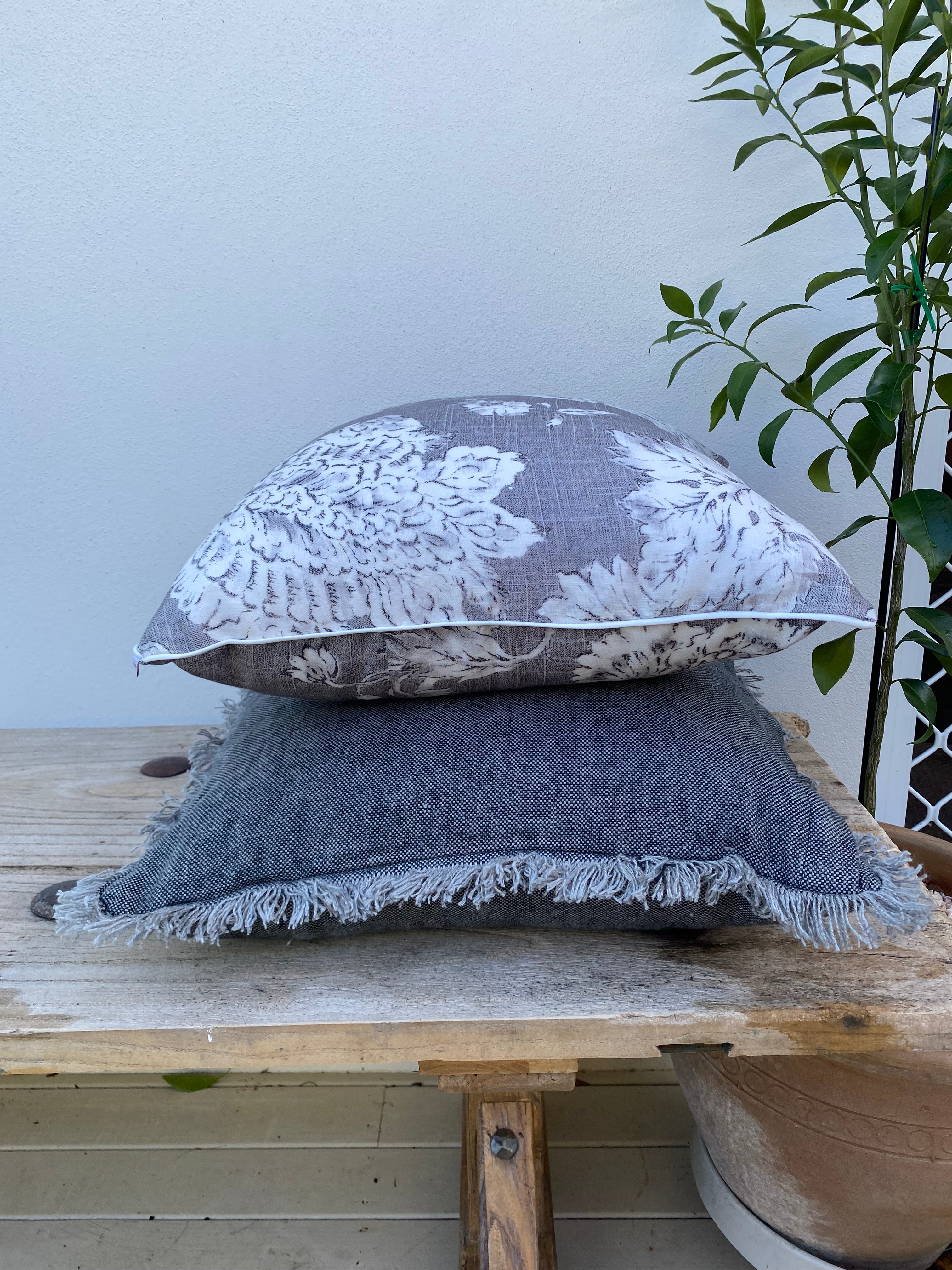 French Linen Grey White Cushions Set | Saja Grace