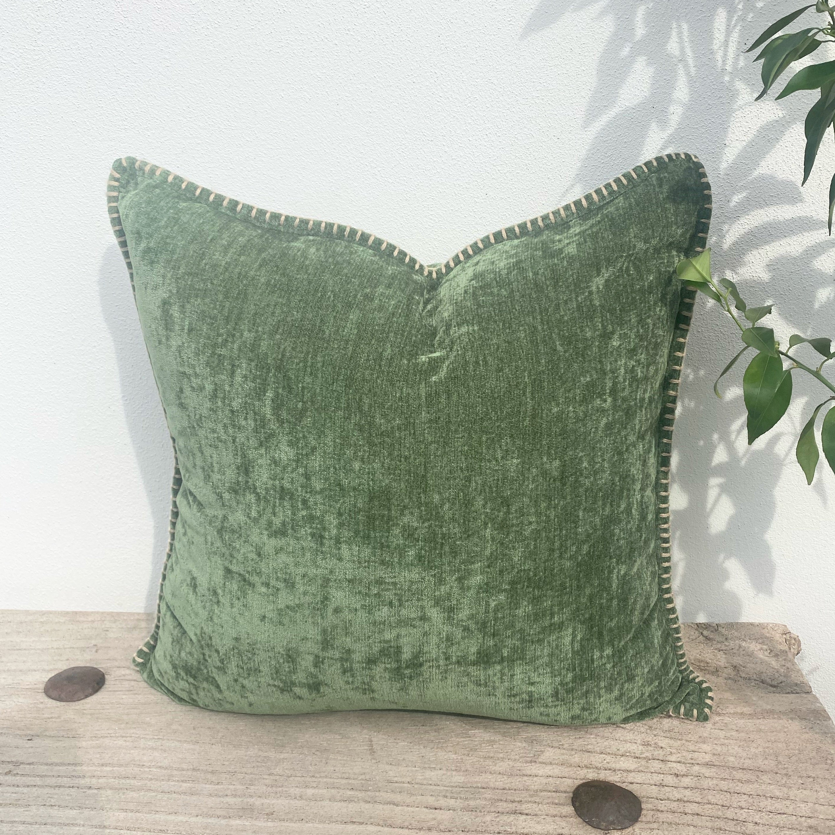 Set of 3 Green Linen Tropical Palm Cushion Covers| Bahamas