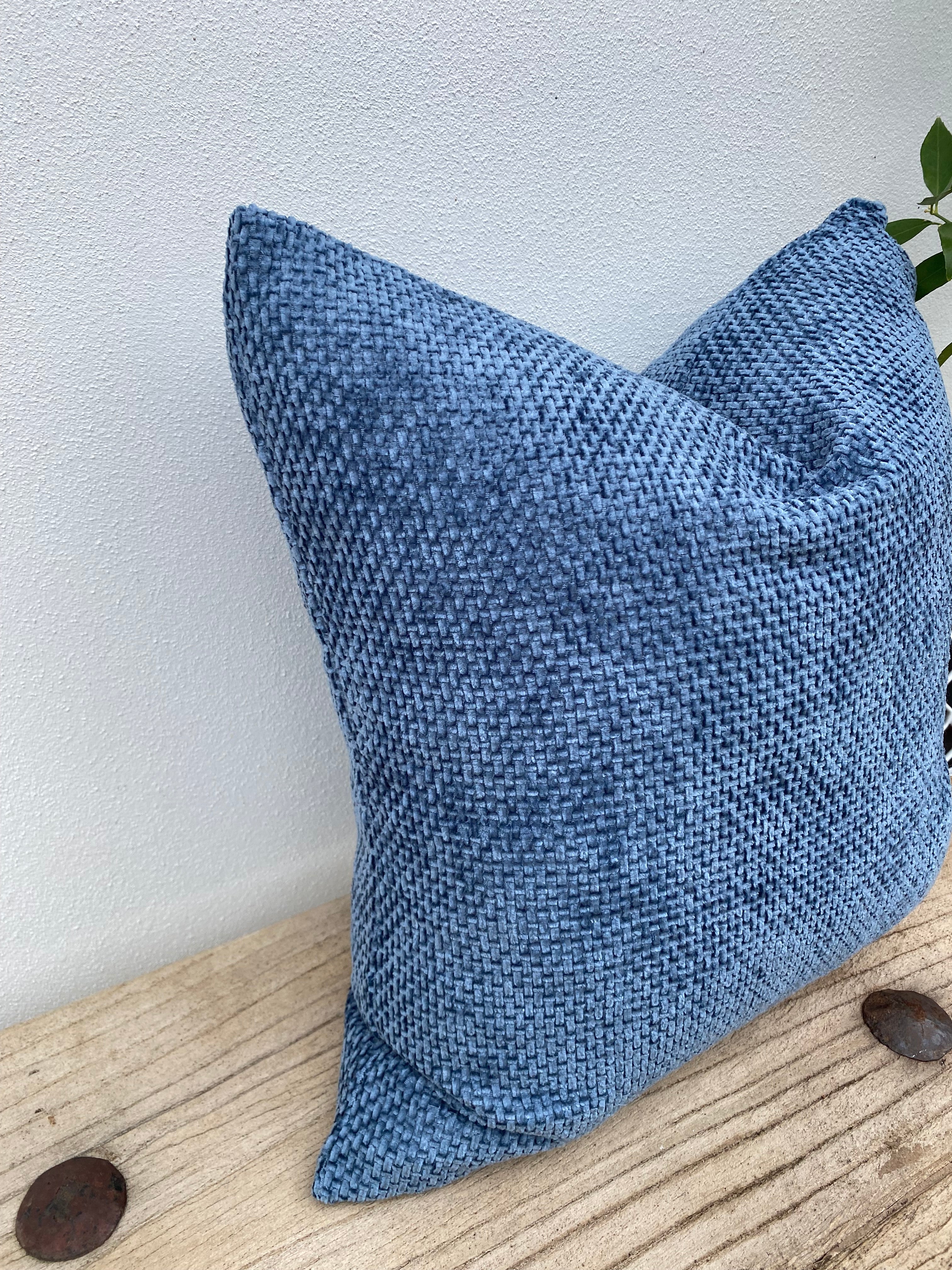 Textured Blue Chenille Cushion Cover | Lattice