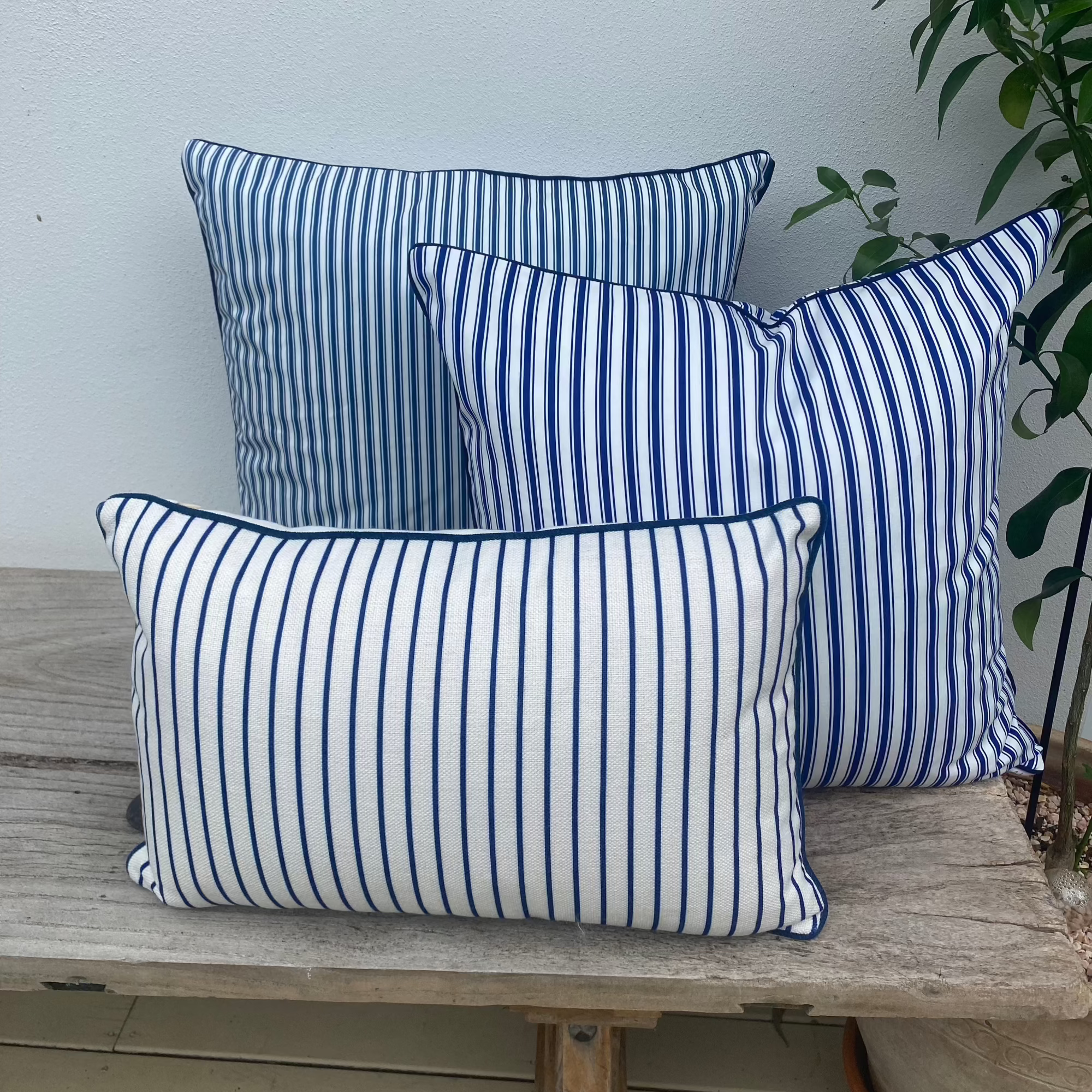 3 Different Blue and White Striped Cushions