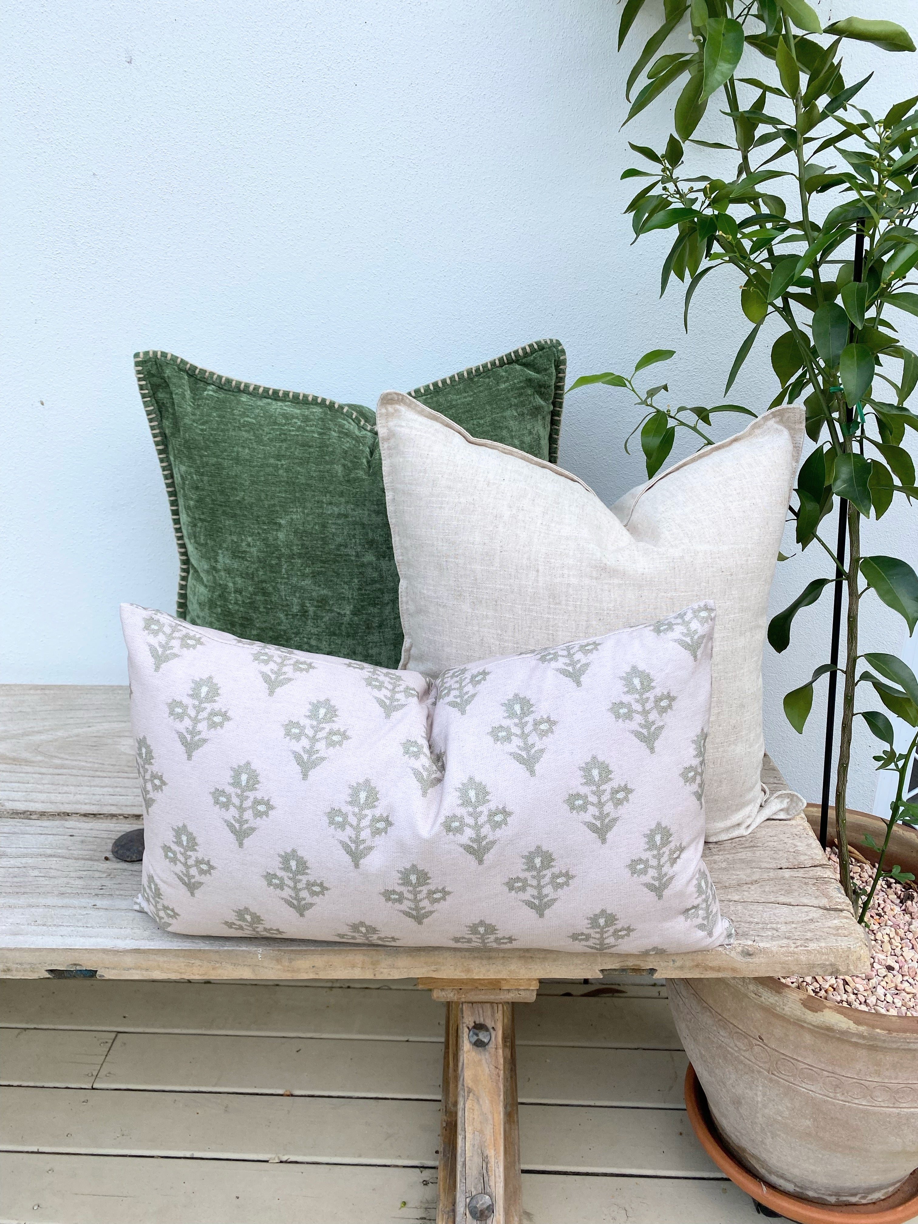 100% Cotton Beige Green Cushions | Chance