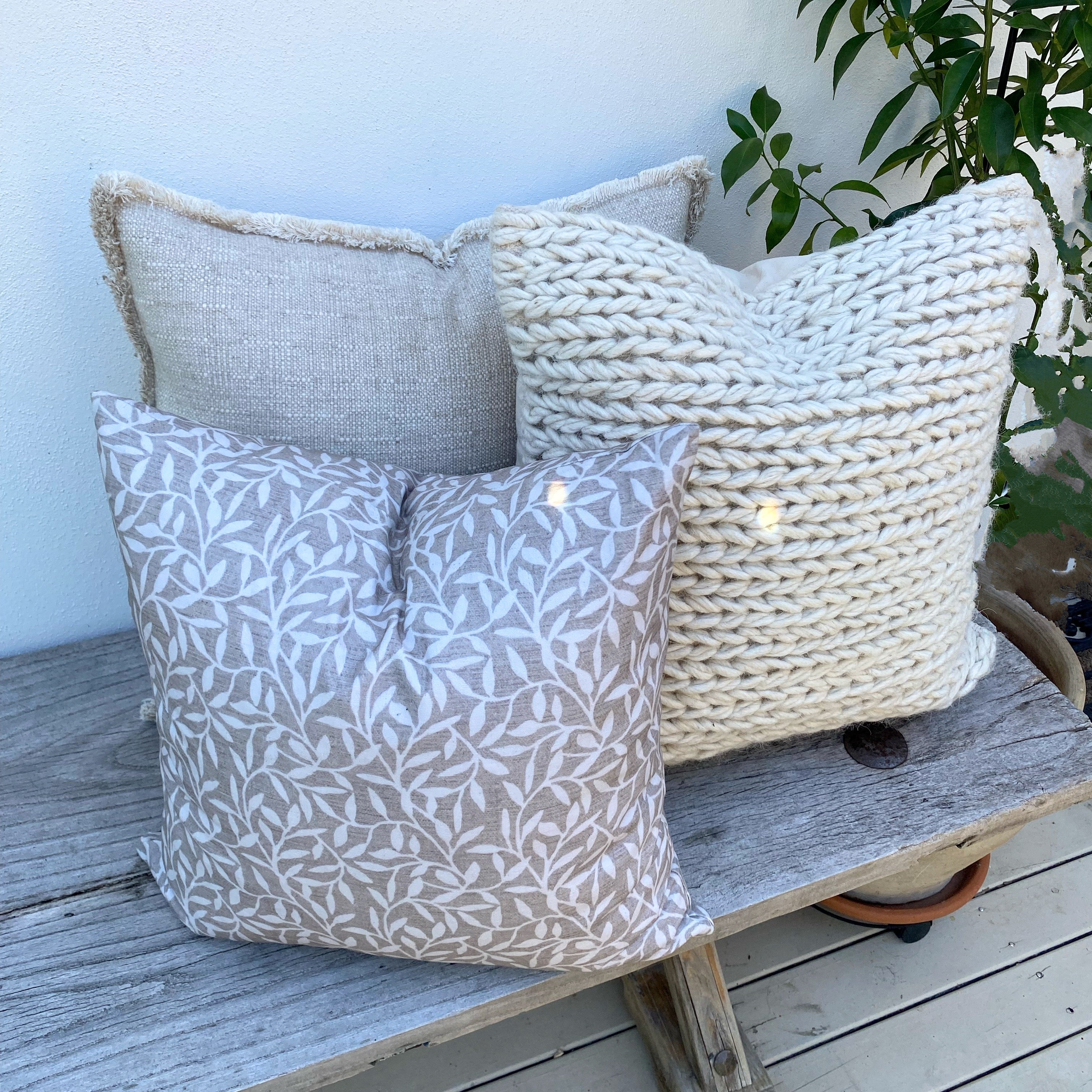 Set of 3  Natural Beige Cushion Covers | Saba Cable Whispering Vine