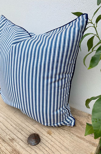 50cm Blue and White Striped Cushion