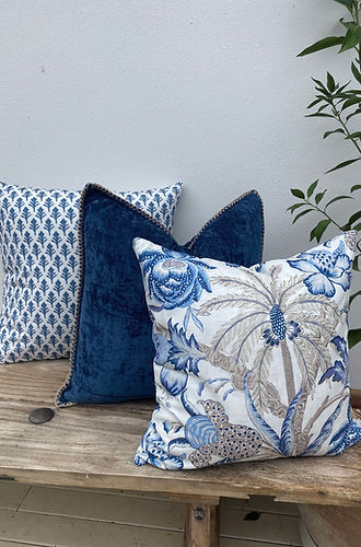 Set of 3 Beige, White and BlueTropical Palm Tree Cushions