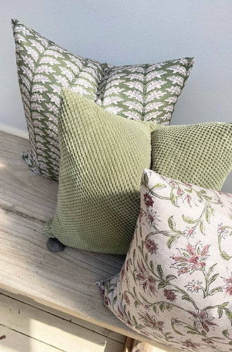 Set of 3 Floral Green Raya Boho Cushions