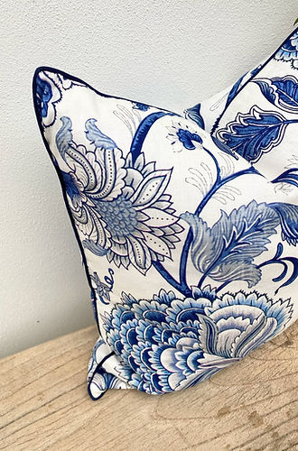 Hamptons Blue and White Floral Cushion-Portsea