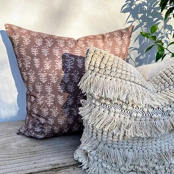 Set of 2 Natural Brown Beige Cushion Covers |  Tassel Boho Vibes