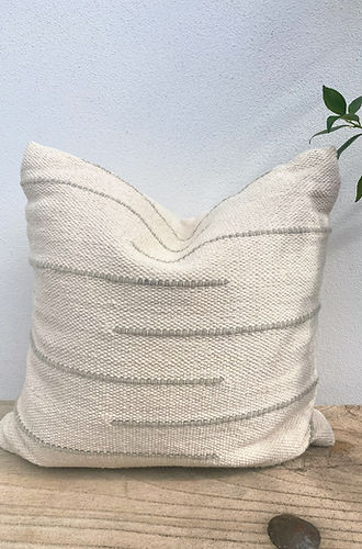 45cm Natural Cotton Textured Cushion WIth Sage Stripes