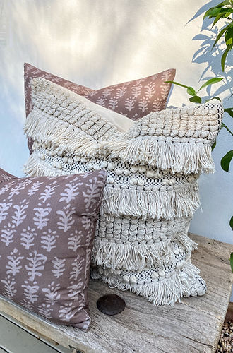 Set of 3 Coastal Brown Beige Cushion Covers |  Tassel Boho Vibes