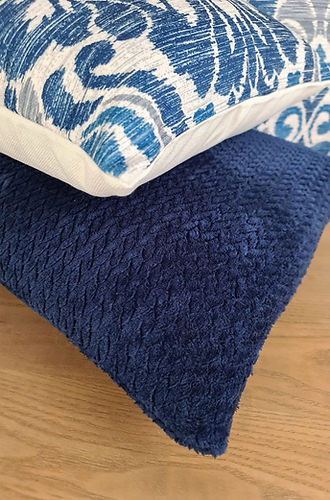 45x45 Blue Velvety Chenille Cushion Cover | Herringbone