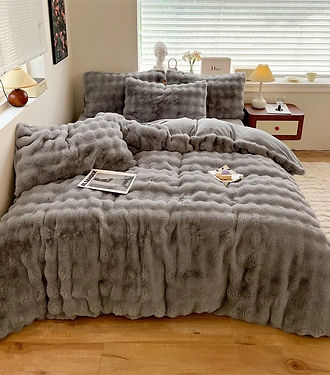 Luxury Faux Fur Queen 4 Piece Duvet Cover Set