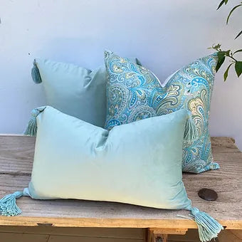 Rectangle Velvet Cushion Covers with Stylish Tassel | Mint