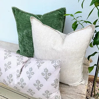 Set of 3 Green Natural Linen Cotton Cushions | Chenille Chance