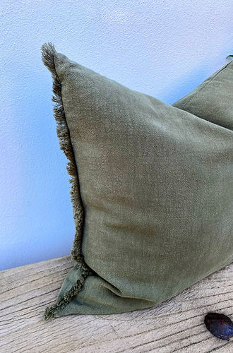 Large Olive Green Linen Pillow