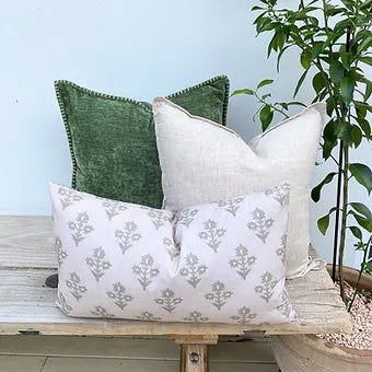 Set of 3 Green ChenilleNatural Linen Cotton Cushions | Chance