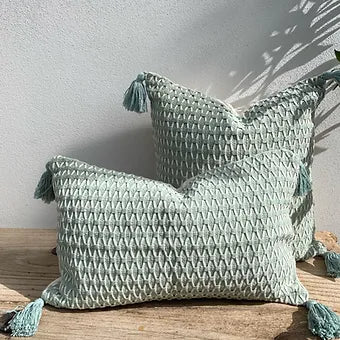 Boho Tassel Coastal Cushion Covers | Mint