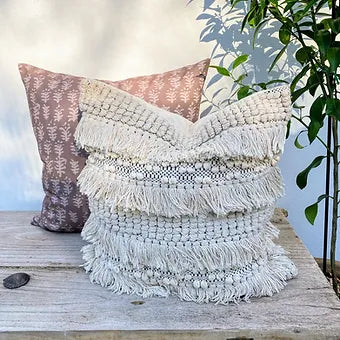 Set of 2 Coastal Brown Beige Cushion Covers |  Tassel Boho Vibes