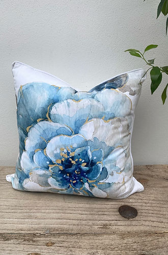 45cm Teal Blue Floral Cushion