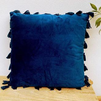 Rectangle Elegant Navy Blue Velvet Suede Cushions in Australia | Tassel Fringe