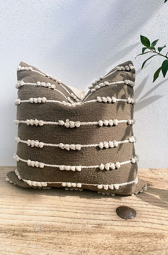 Bohemian Olive GreenStriped Textured Cushion