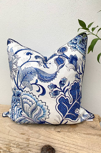 45 x 45 Hamptons Stlye Blue and White Floral Cushion-Portsea