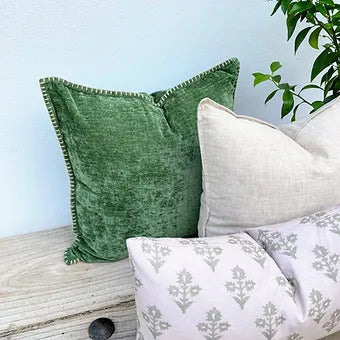 Set of 3 Green Beige Linen Cotton Cushions | Chenille Chance