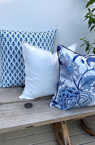 Set of 3 French Linen Blue and White Cushions-Portsea