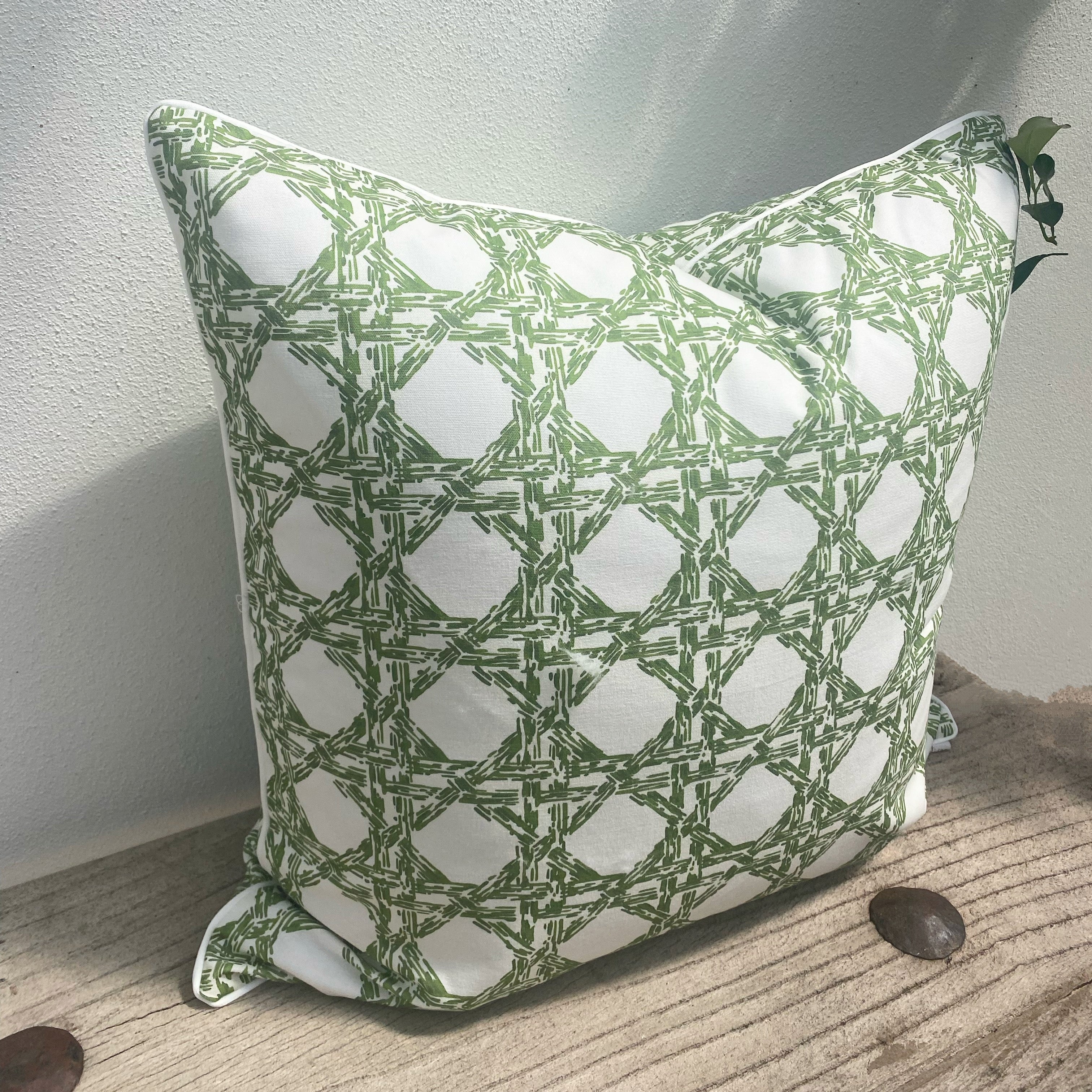 100% Cotton  Green and White Cushions| Rattan