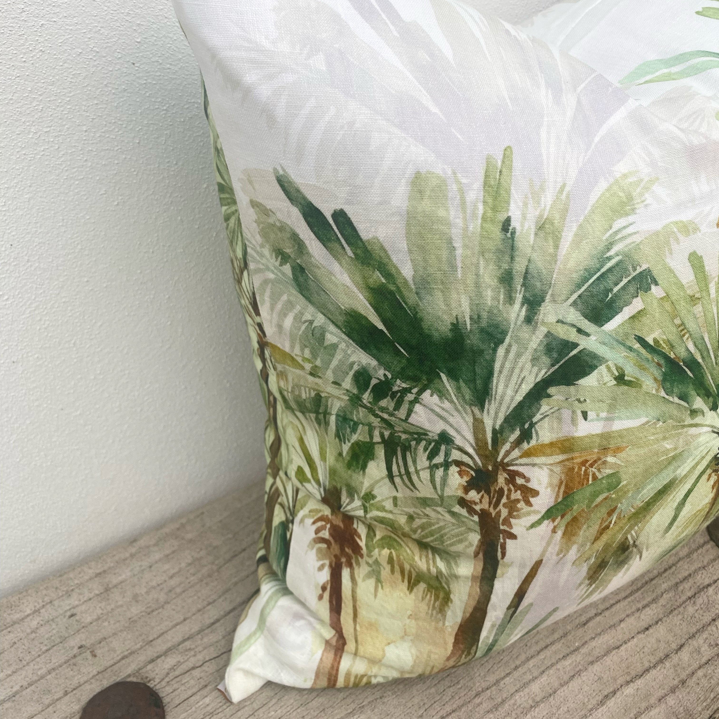 Set of 3 Green Linen Tropical Palm Cushion Covers| Bahamas