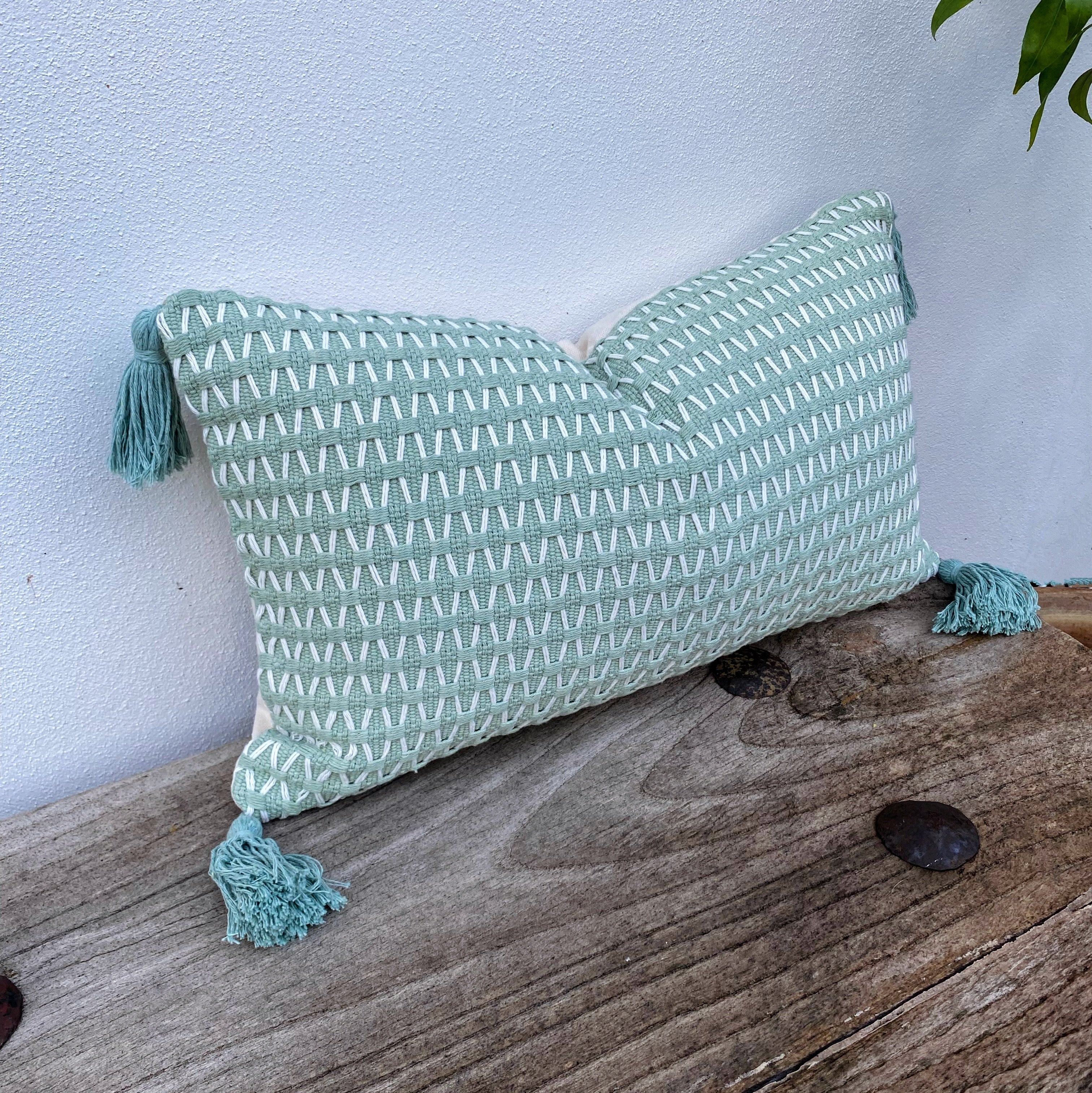 Rectangle Boho Tassel Coastal Rectangle Cushion Covers | Mint