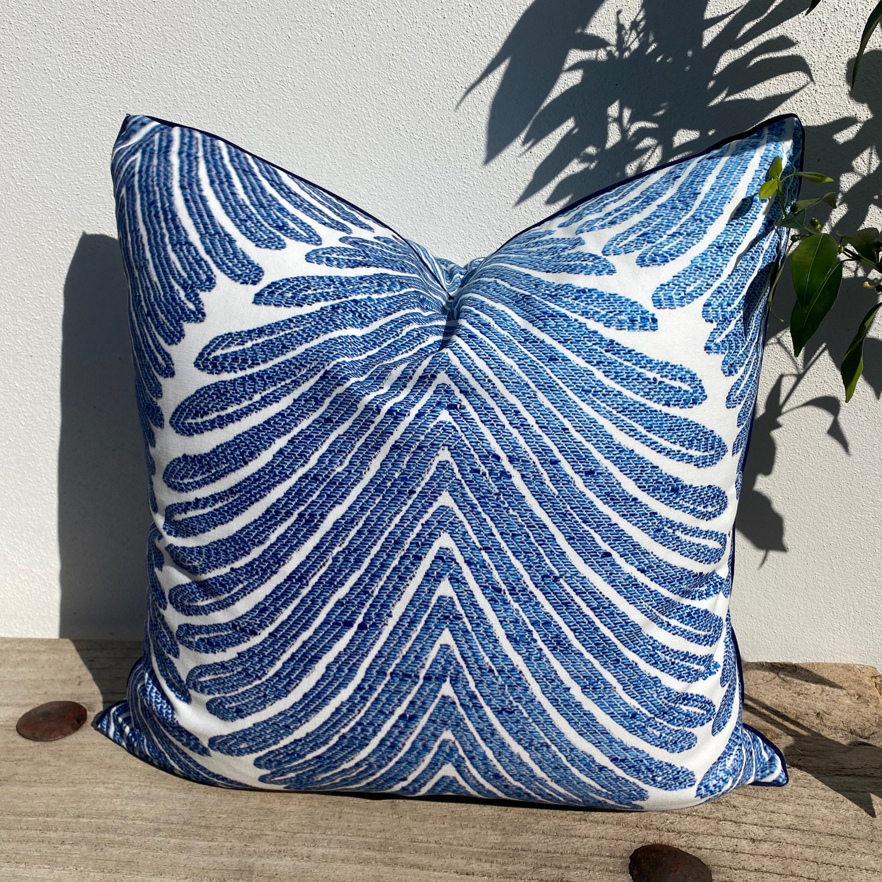 45cm Tropical Blue and White Palm Cushion