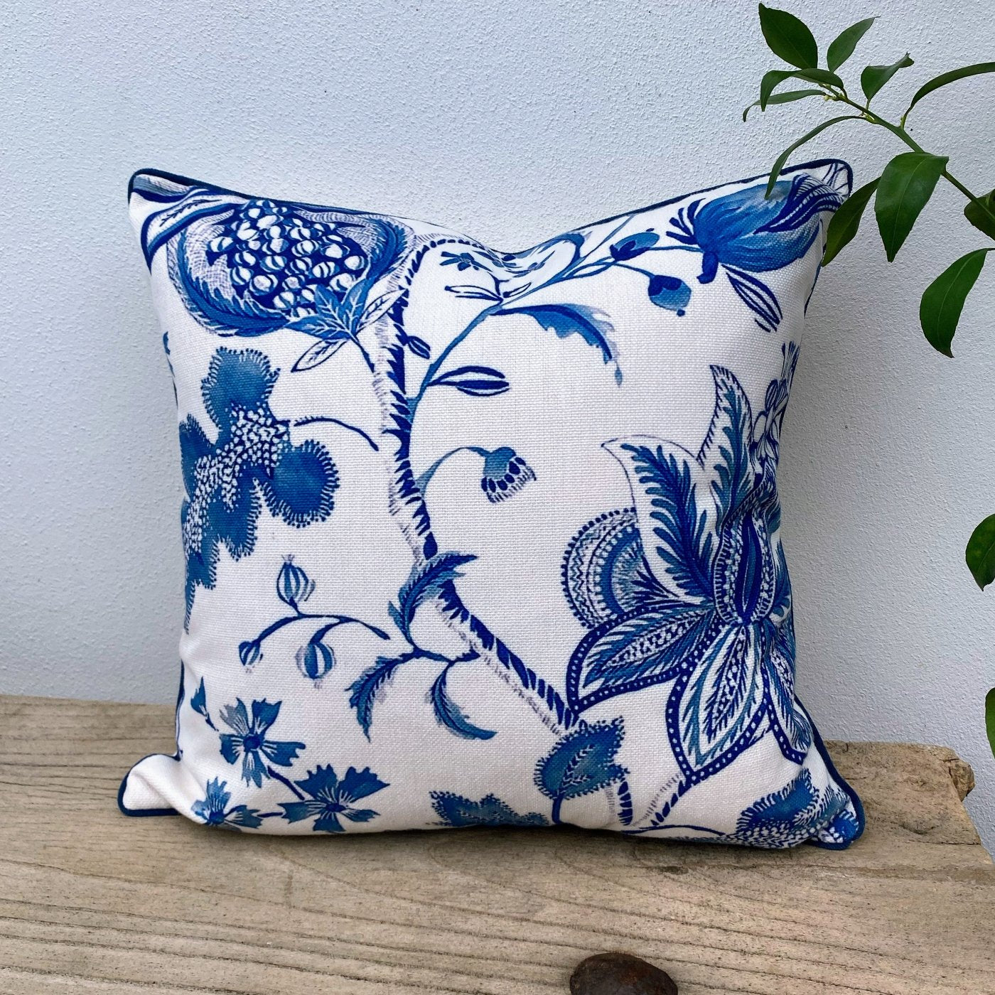 45cm Hamptons Blue and White Floral Cushion