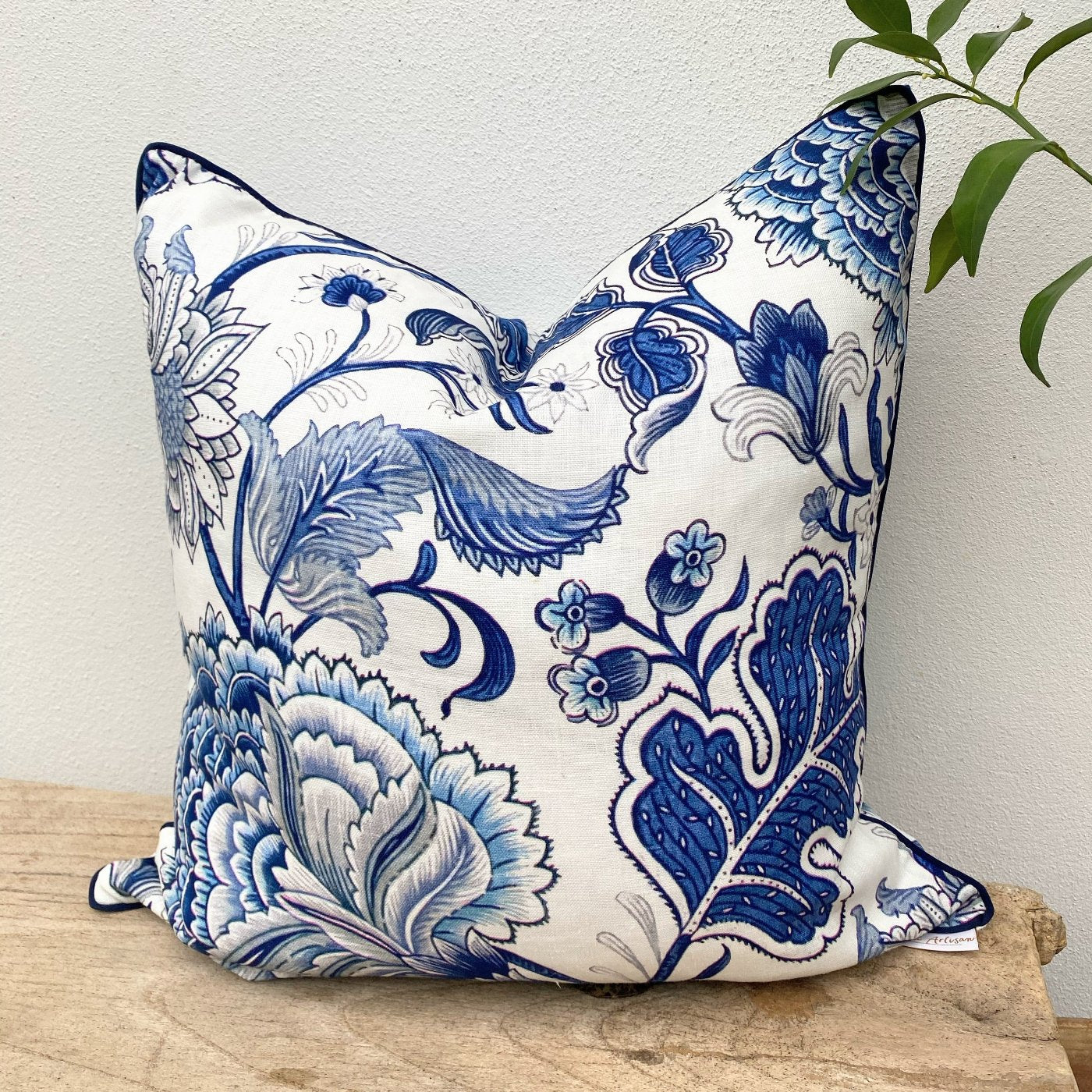 45cm Blue and White Floral Cushion-Portsea Ocean