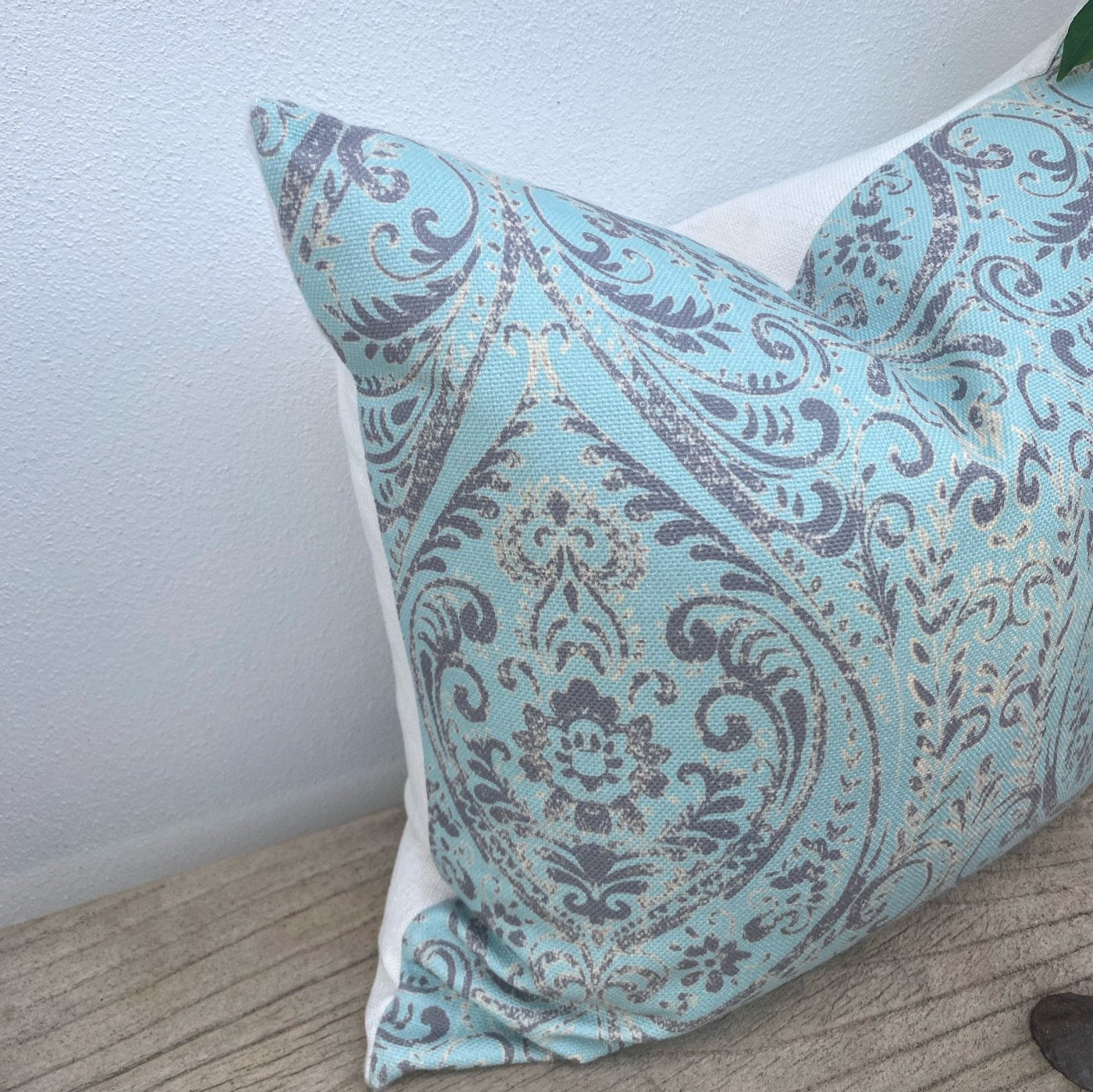 45x45 Duck Egg Blue Damask Patterned Cushion Cover