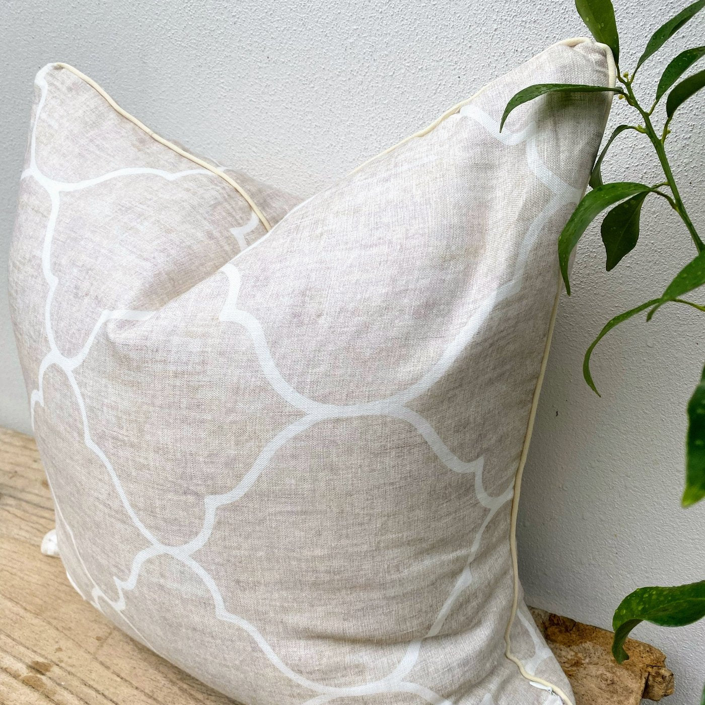 50cm Designer Natural Beige Patterned French Linen Cushion