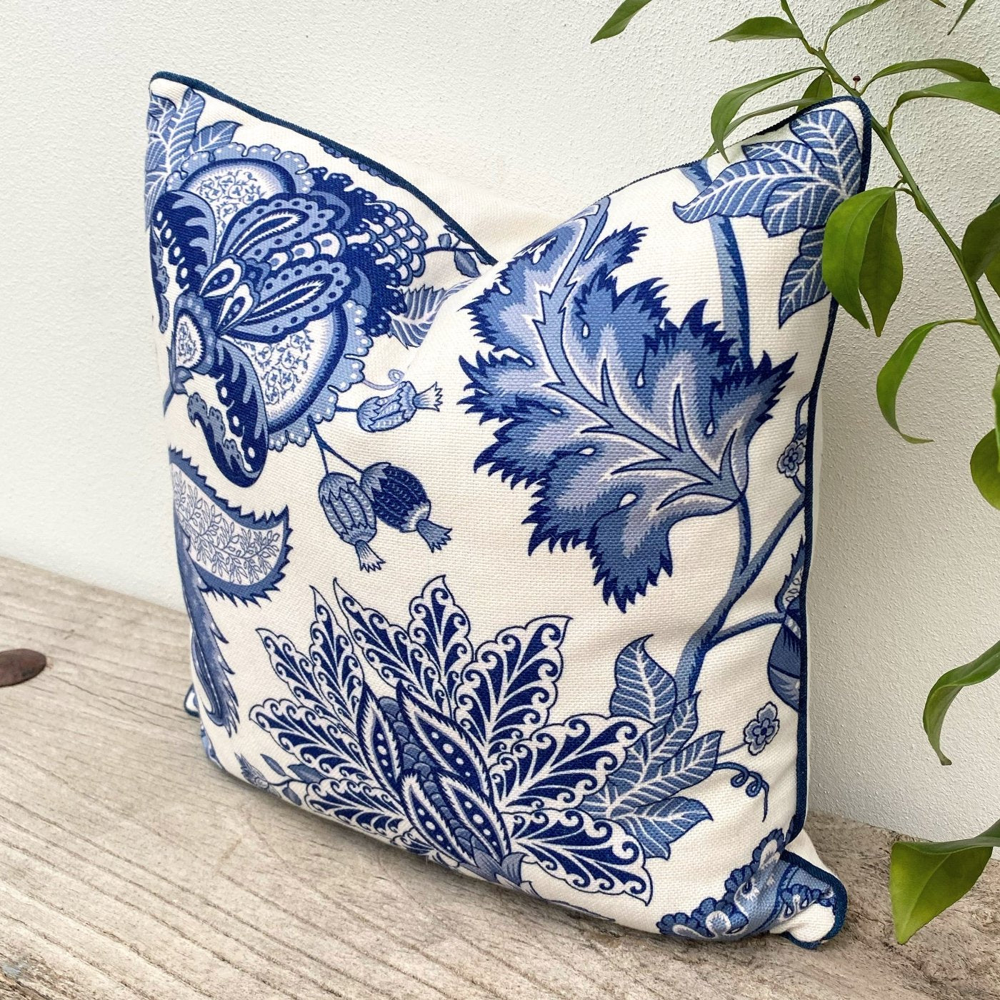 45cm x 45cm Hamptons Style Blue and White Jacobean Floral Cushion