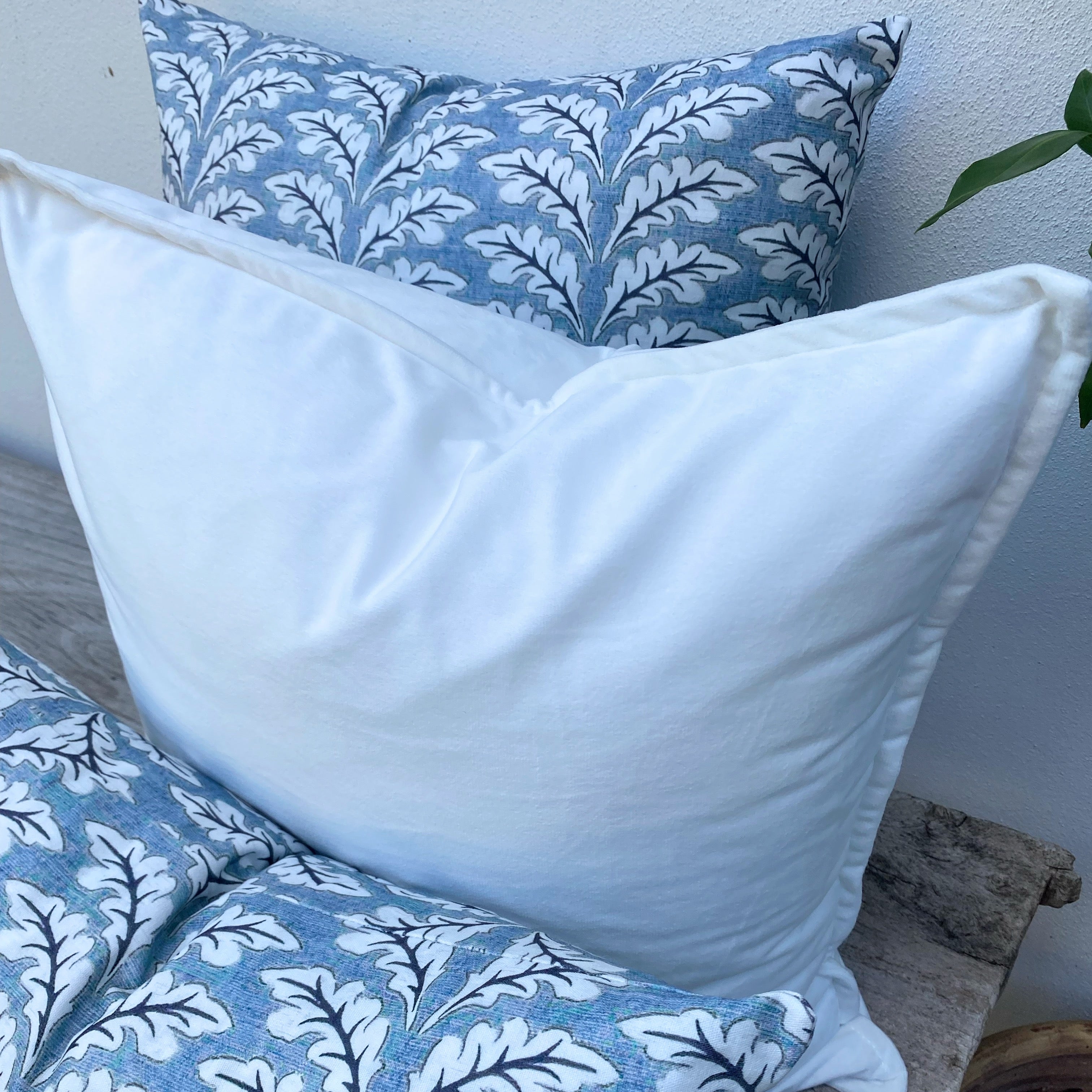 100% Cotton Light Blue Cushion | Velvet Ocean Foliage