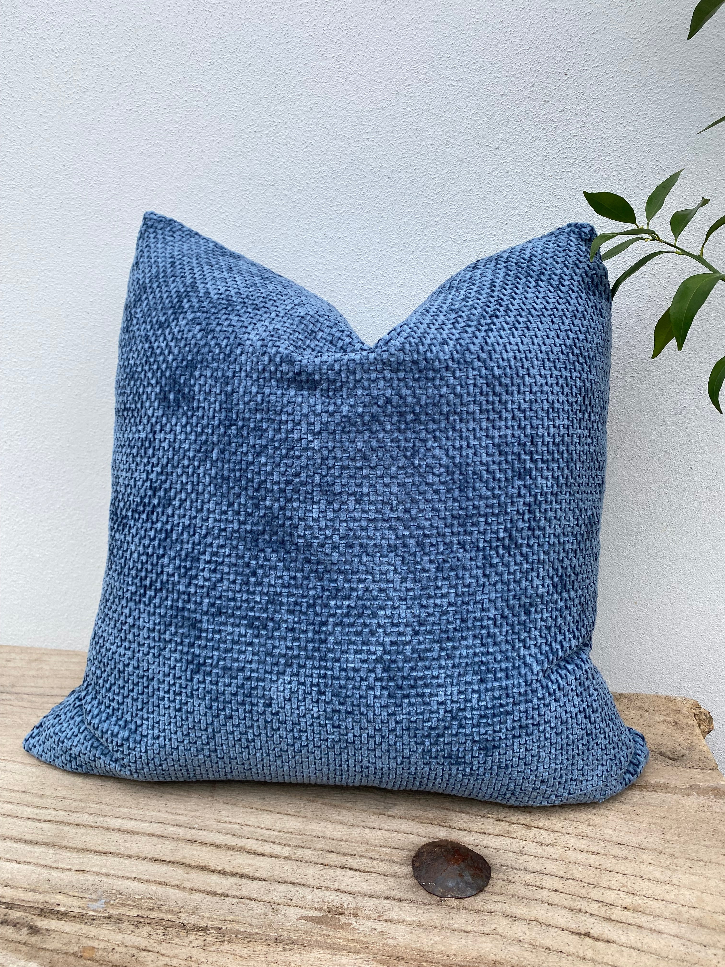 Textured Blue Chenille Cushion Cover | Lattice