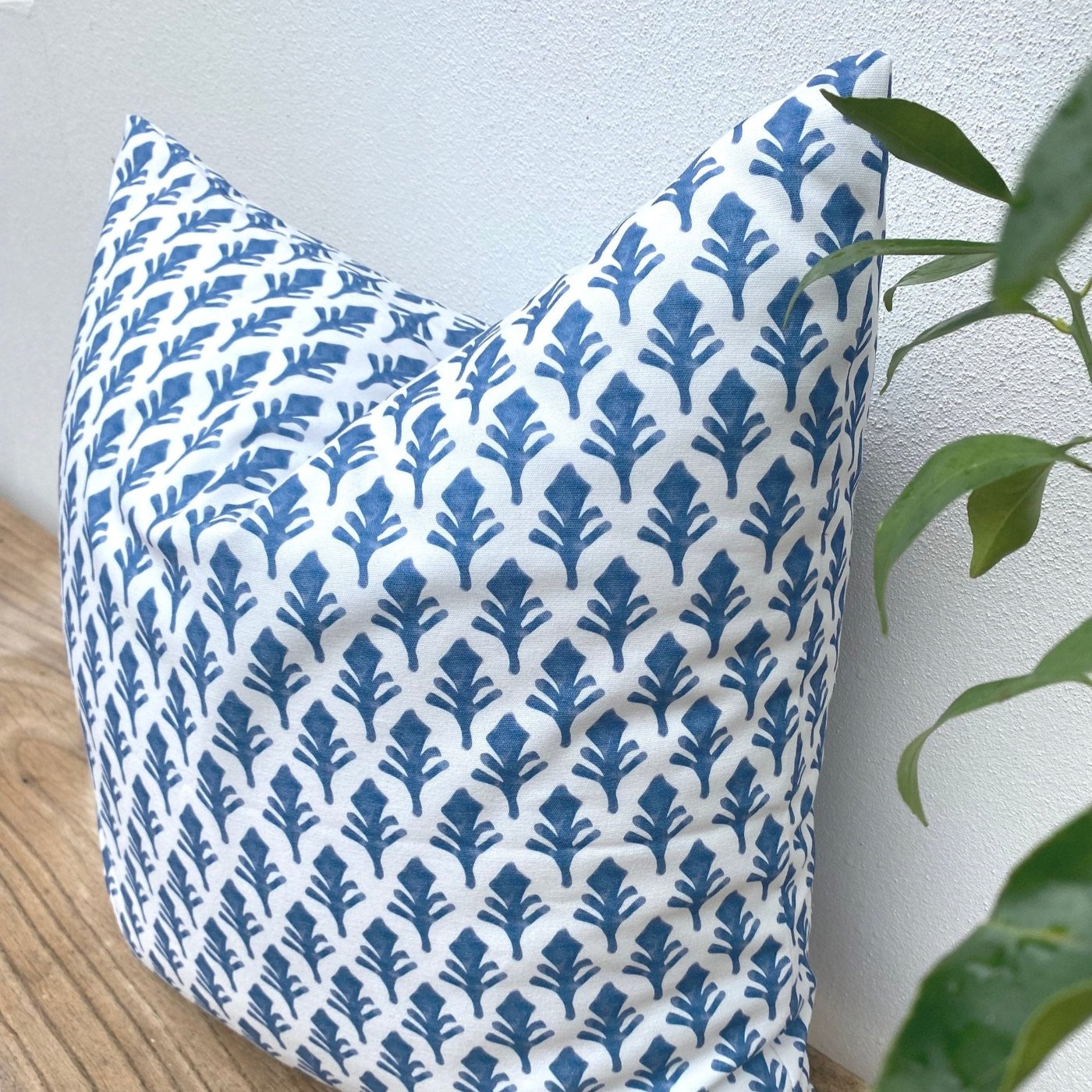 50cm Blue and White Floral Patterned Cushion