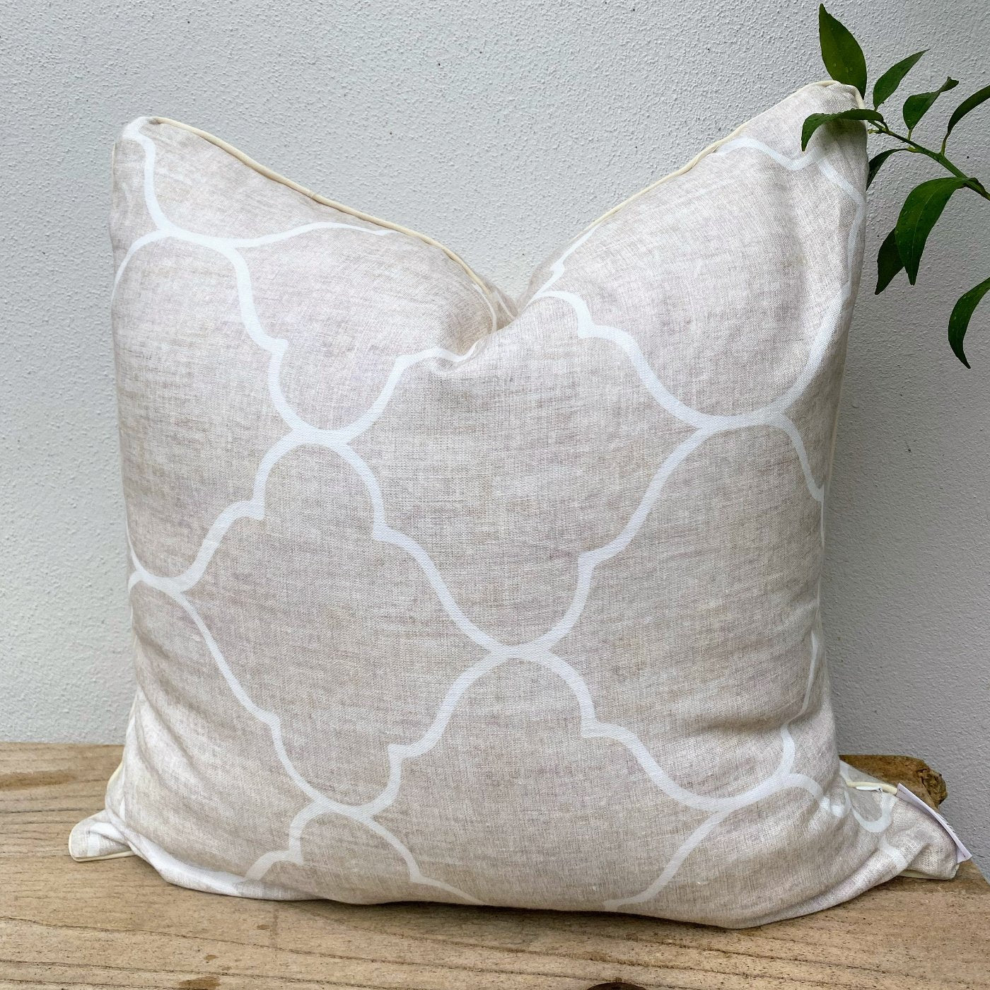 45cm Designer Natural Beige Patterned French Linen Cushion