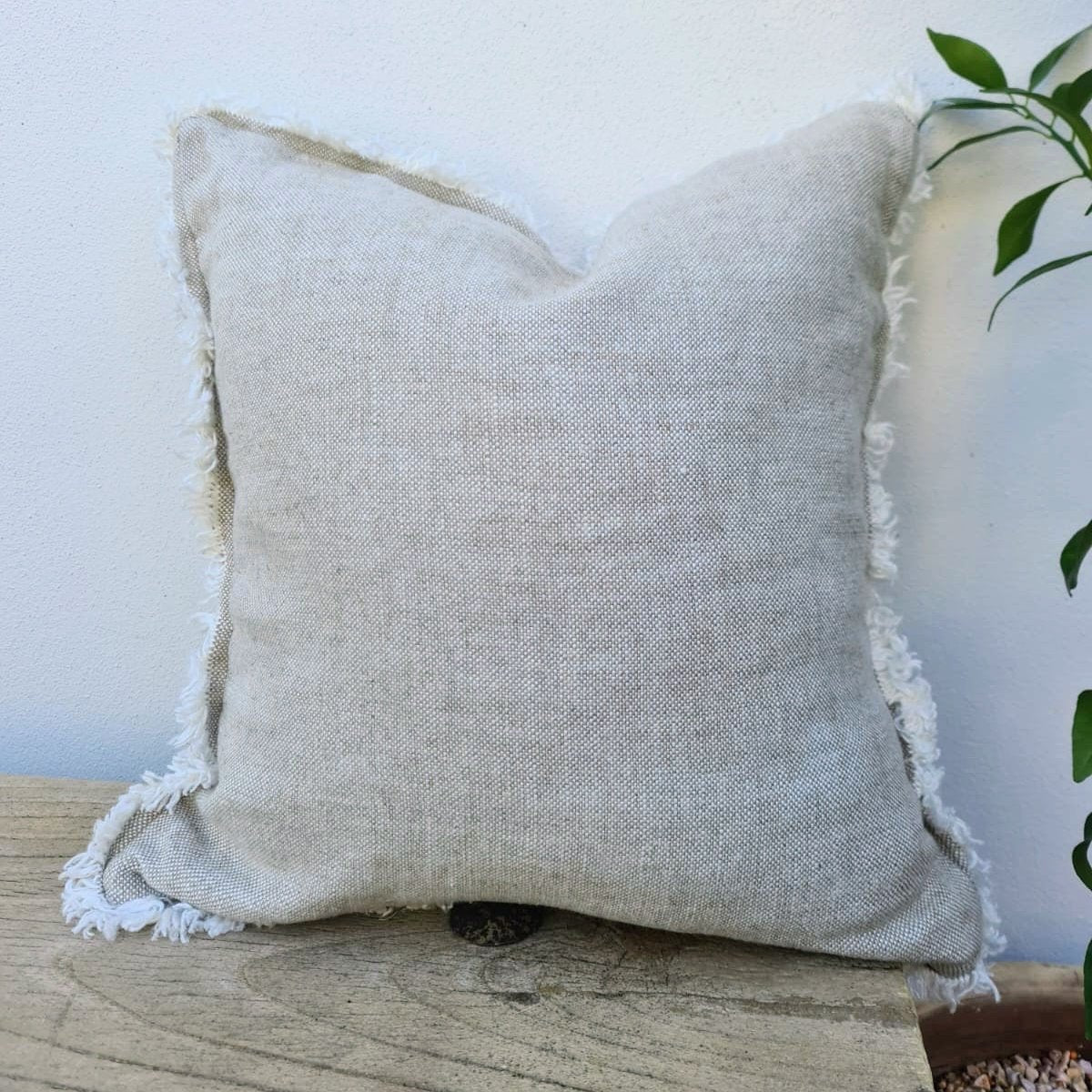 50cm Natural Beige French Flax Linen Fringed Cushion Cover