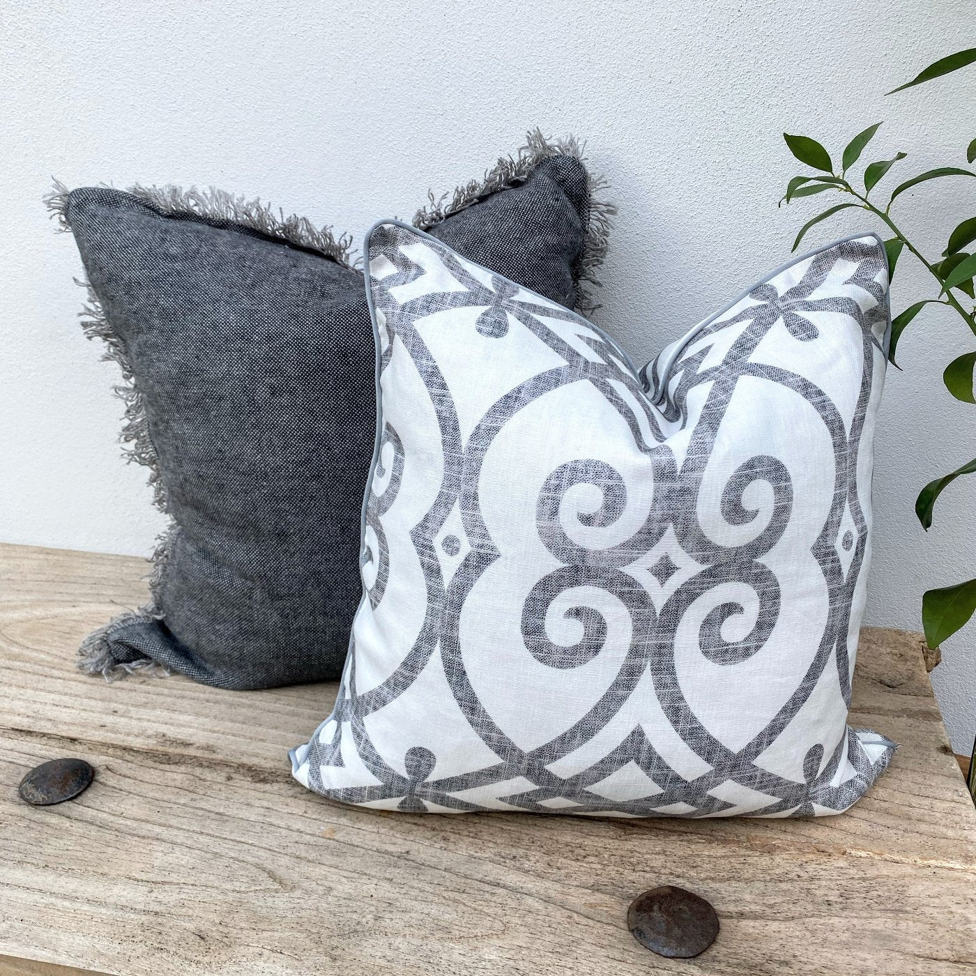 Luxury French Linen Grey White Cushion Covers 