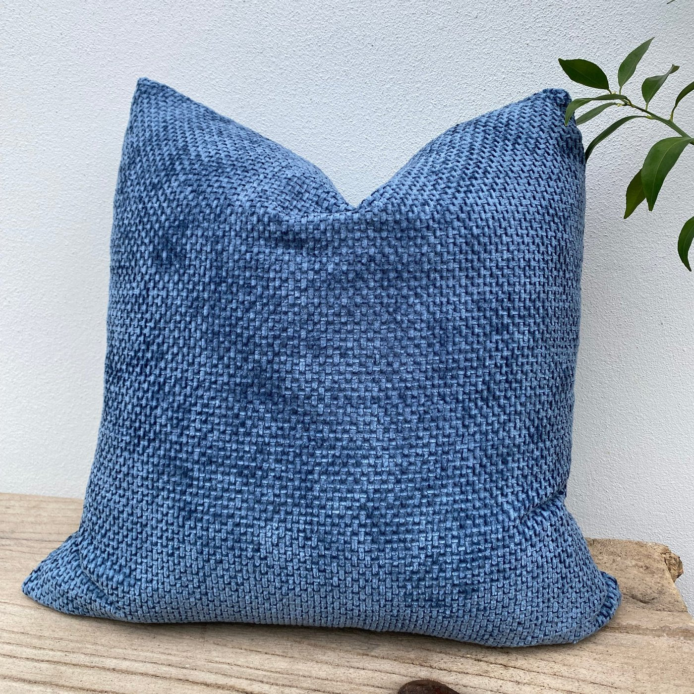 50cm Textured Dusty Blue Velvety Chenille Cushion