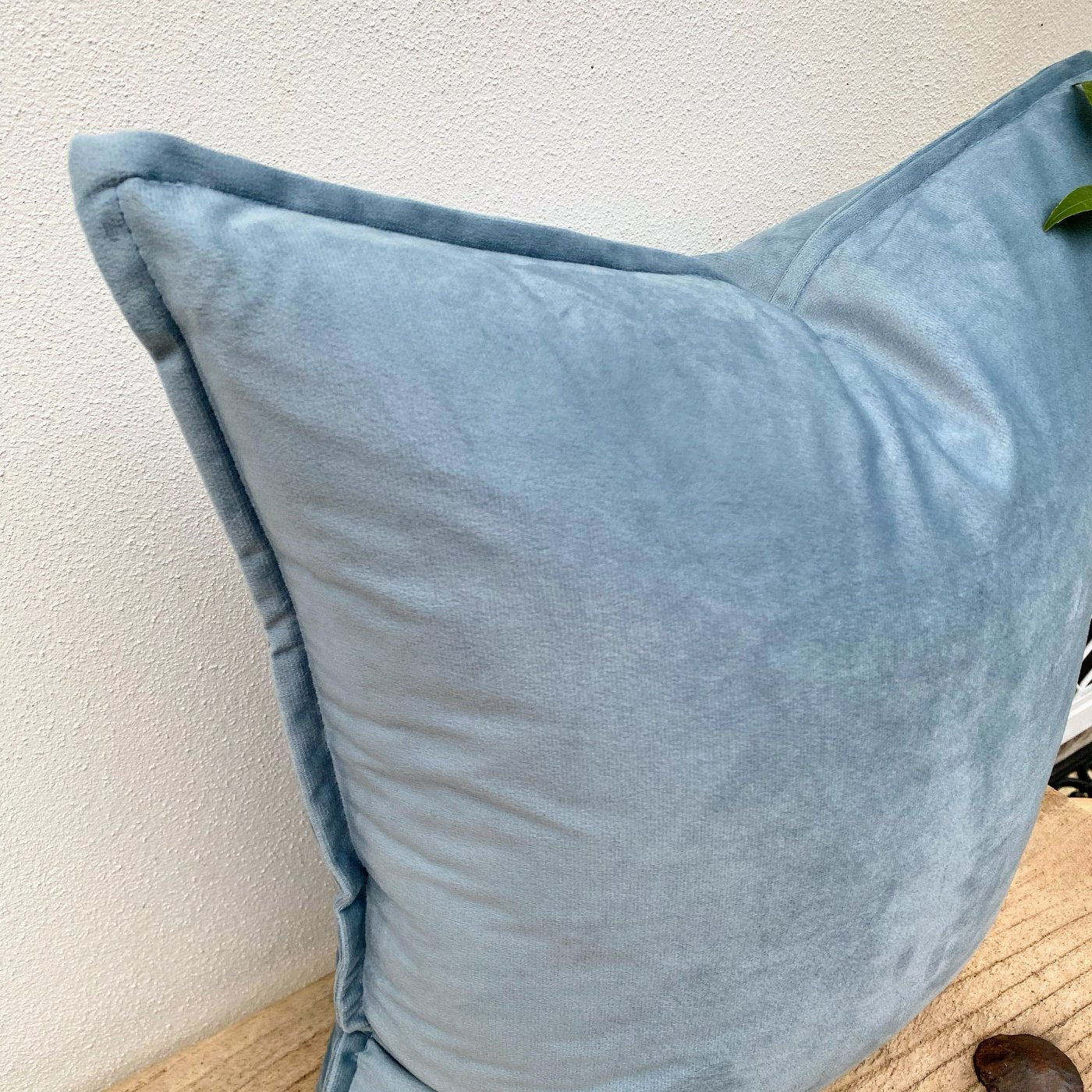 50x50 Dusty Blue Velvet Cushion With Flanged Edge