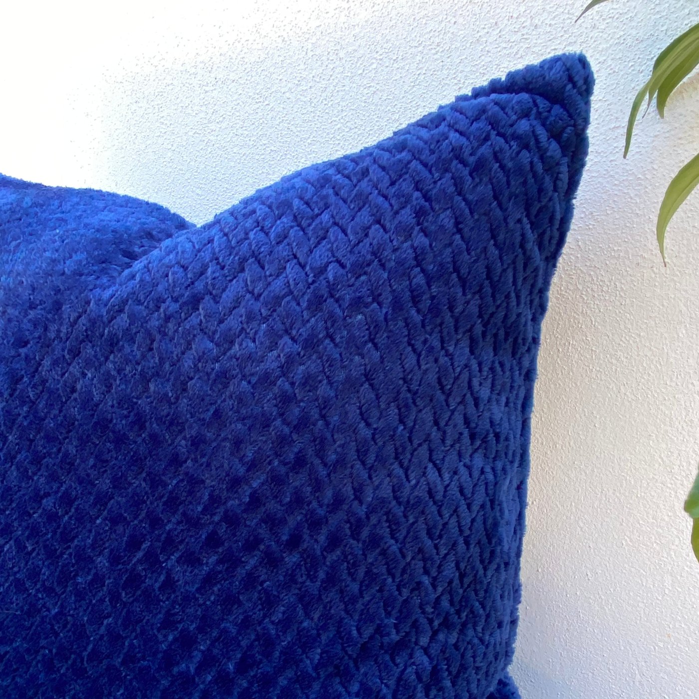 50x50 Blue Velvety Chenille Cushion Cover | Herringbone