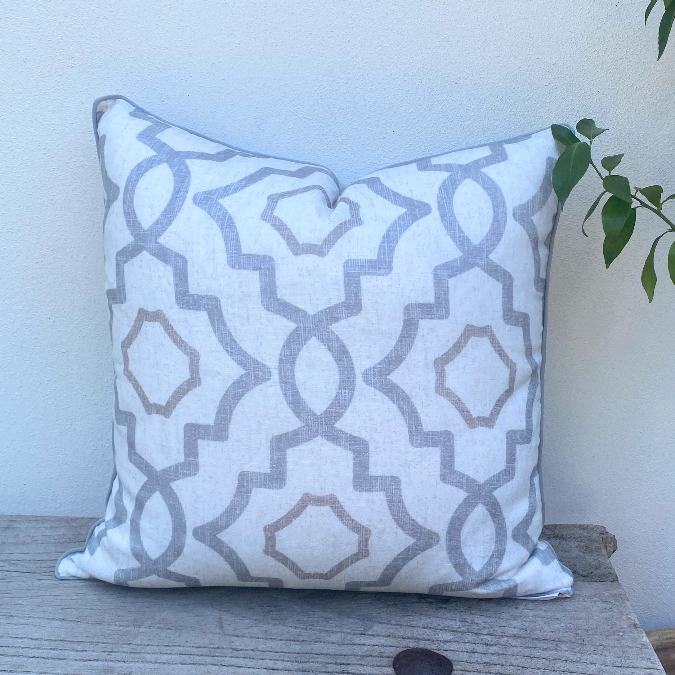 French Linen Patterned White and Grey Cushions |  Abstract