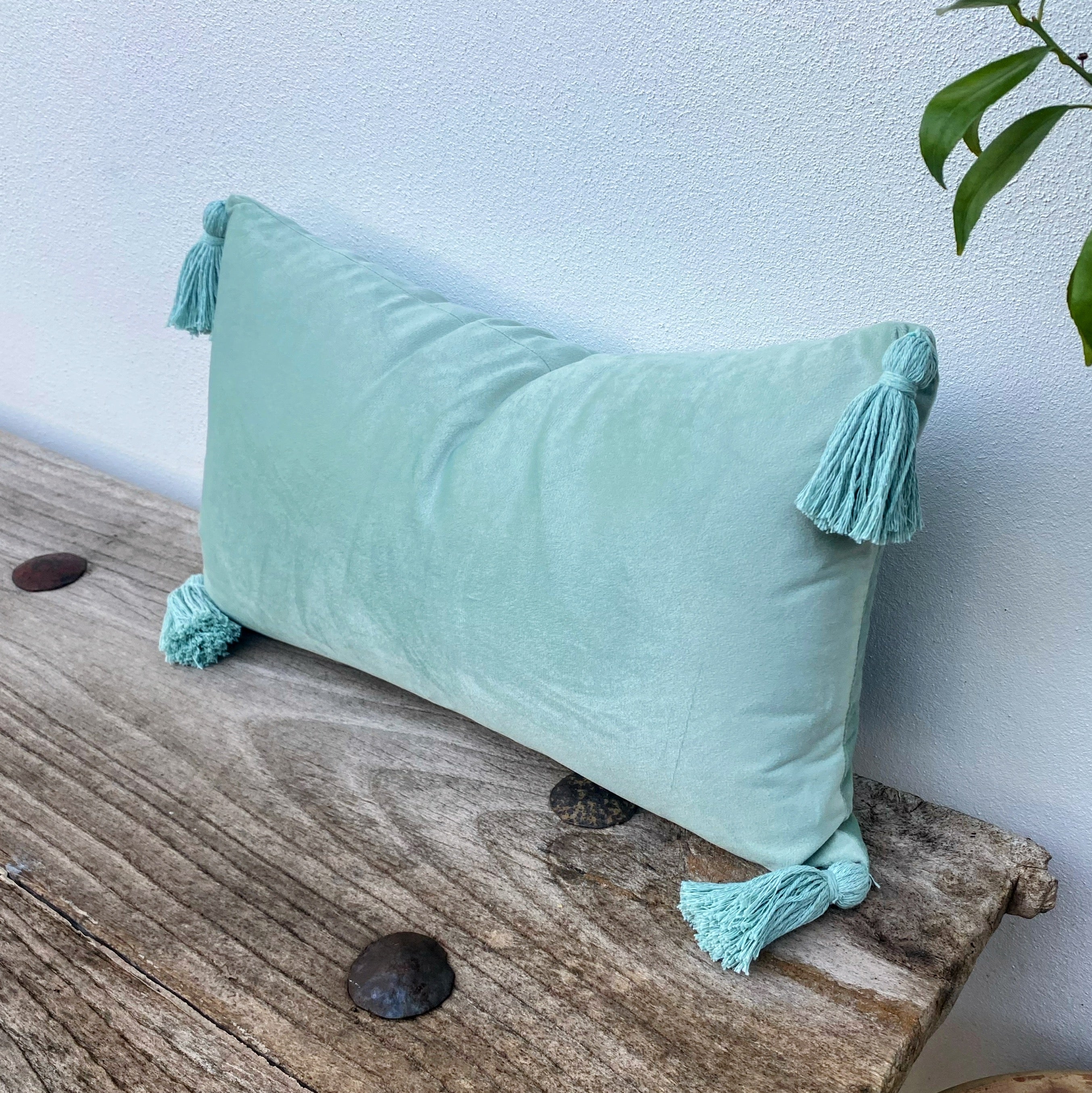 Rectangle Velvet Cushion Covers with Stylish Tassel | Mint