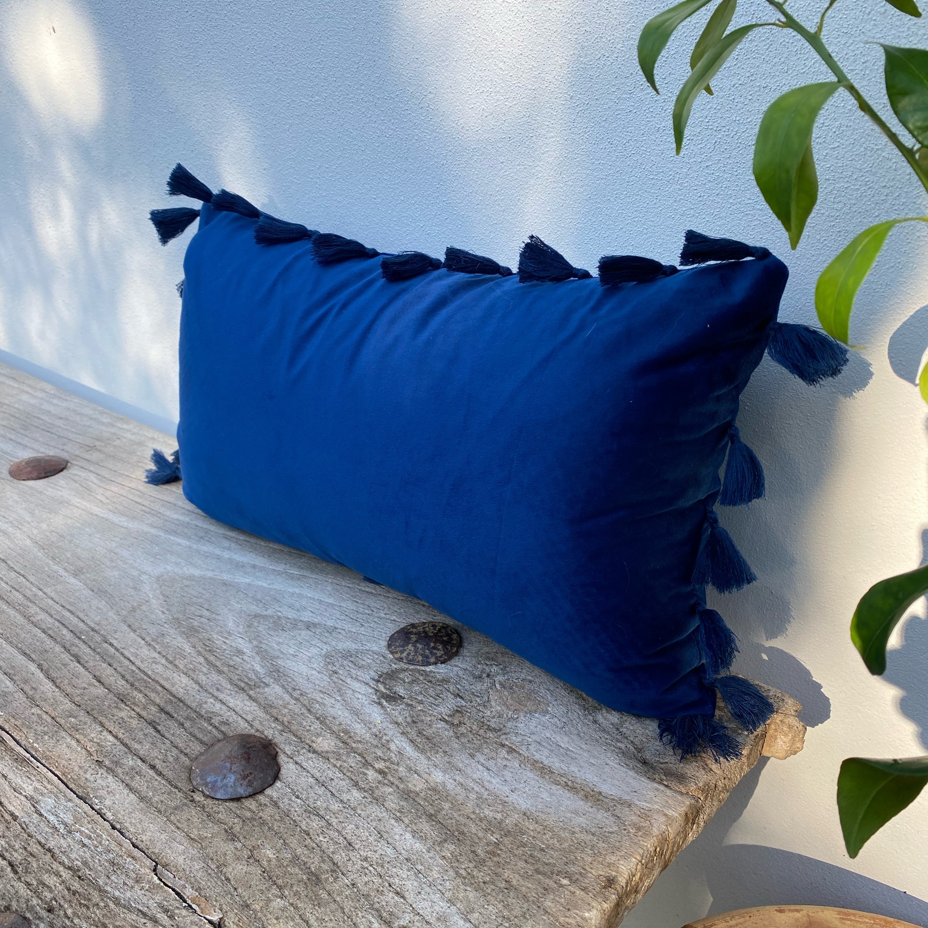 Elegant Navy Blue Velvet Suede Cushions in Australia / Tassel Fringe