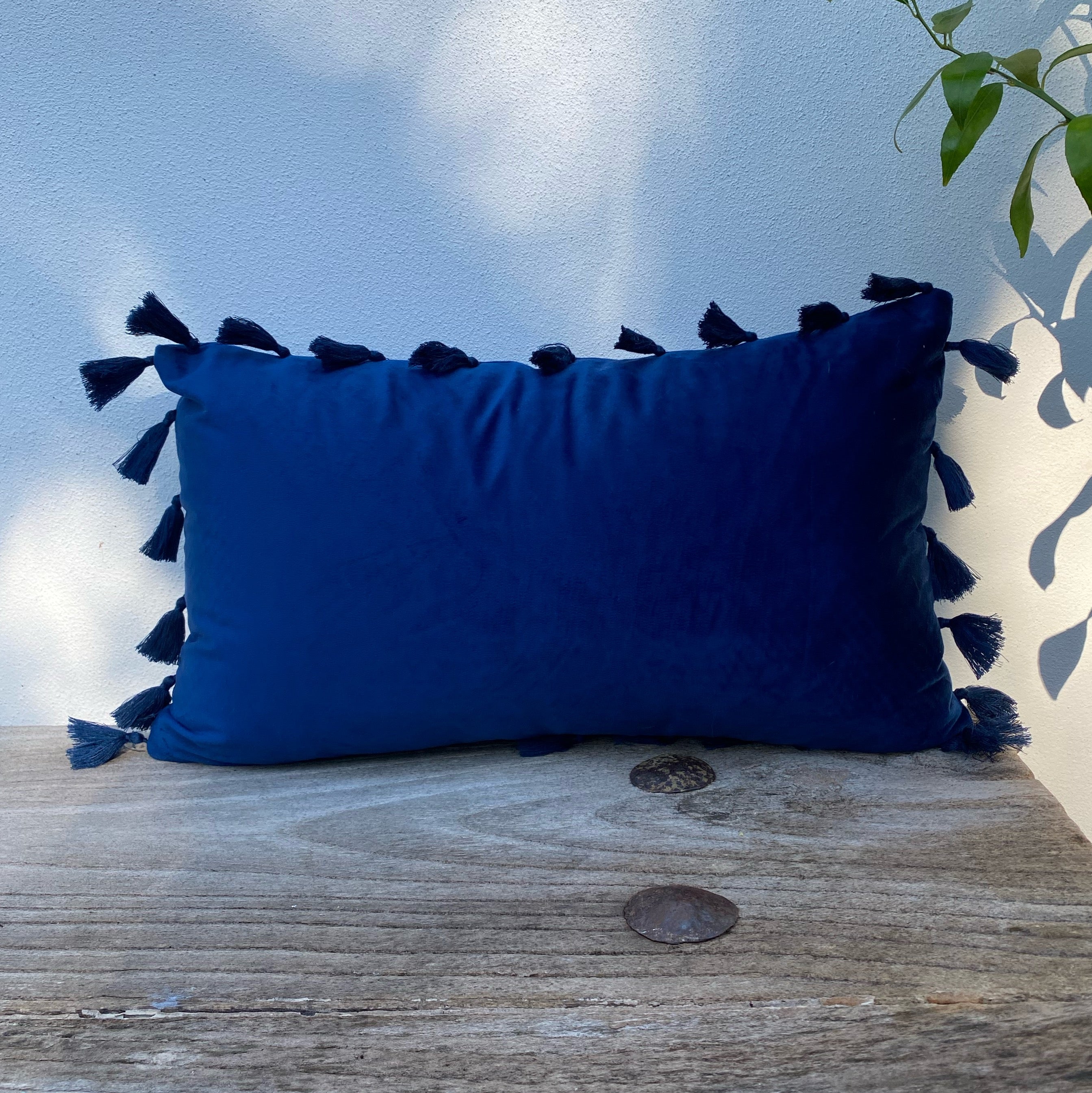 Elegant Navy Blue Velvet Suede Cushions in Australia / Tassel Fringe